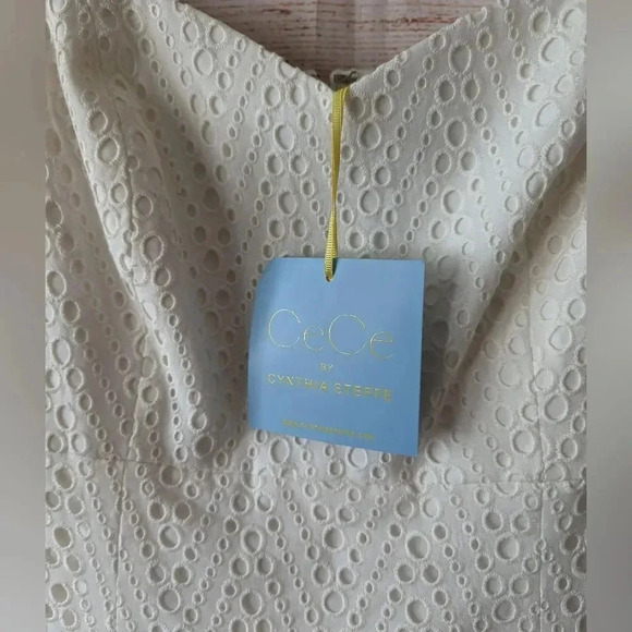 CeCe By Cynthia Steffe Size 6 Lily White Eyelet Dress Peplum Lined Knee Length - Picture 5 of 13